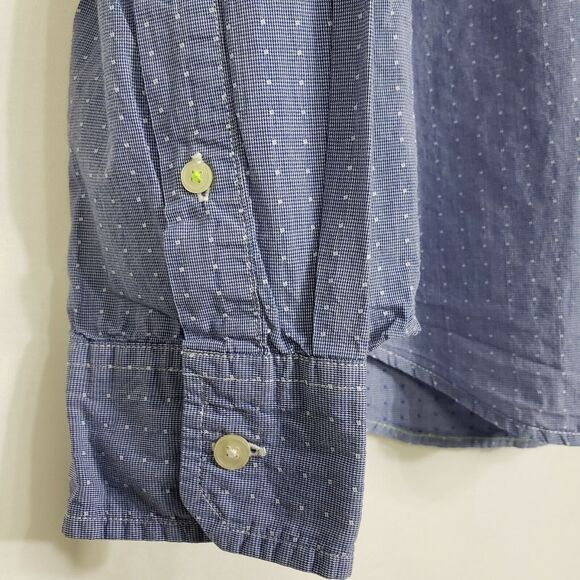 American Eagle Outfitters Men's Shirt Medium Polka Dot Button Down Blue Pocket - Picture 7 of 12